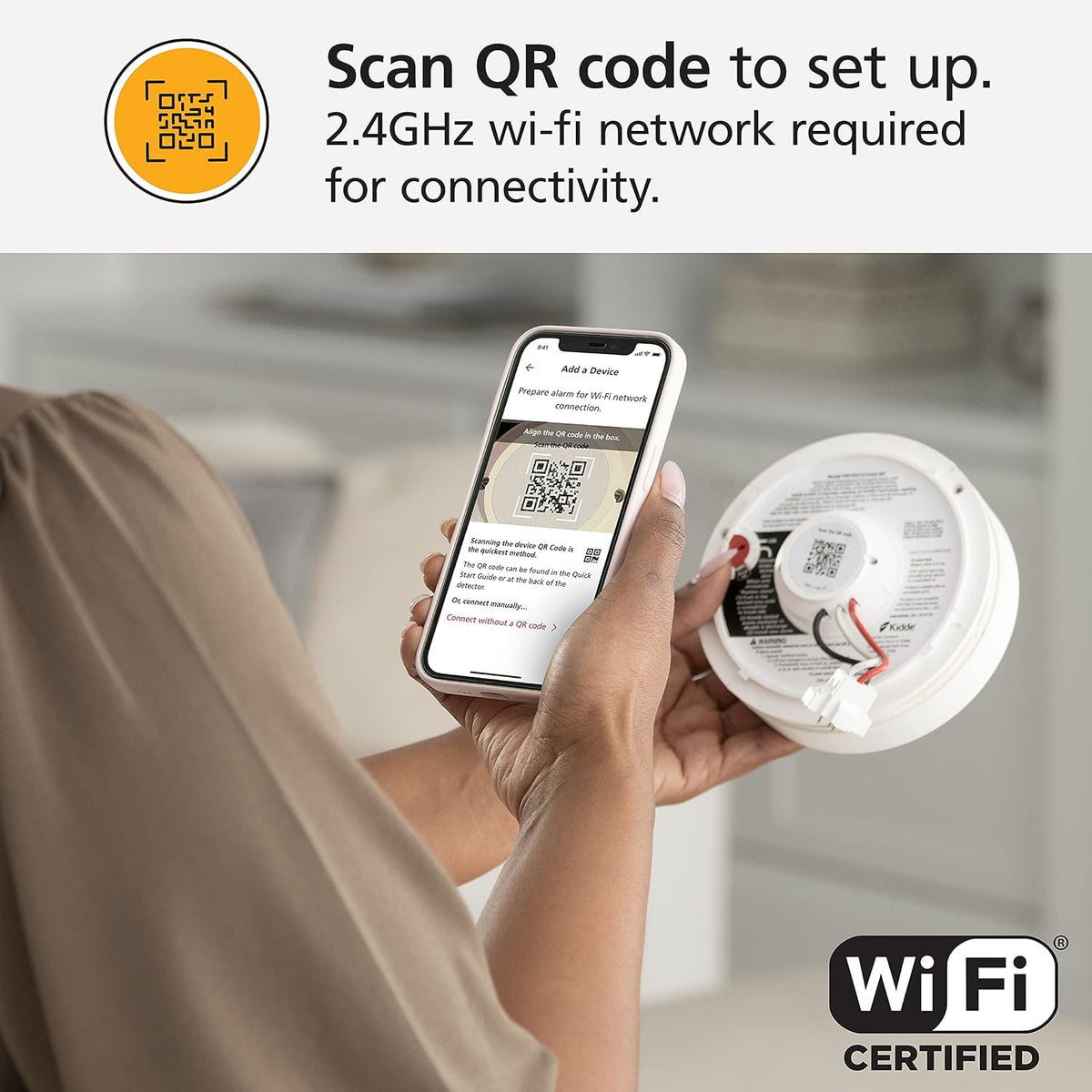 Smart Smoke Detector Indoor Air Quality Monitor WiFi Hardwired with Battery Backup Voice App Alerts 2 Pack Q364