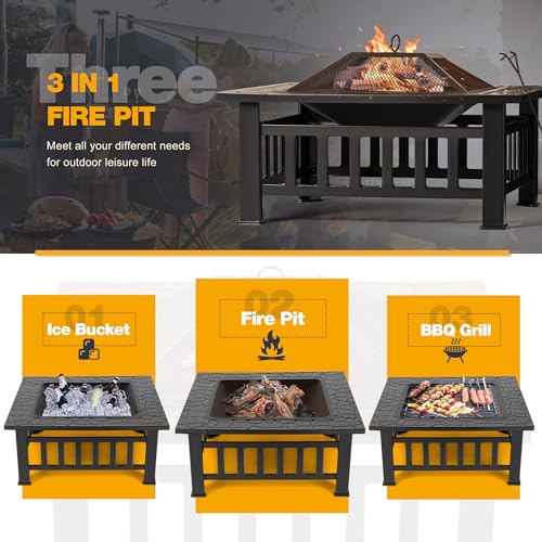 32 Inch Metal Fire Pit with Waterproof Cover H675