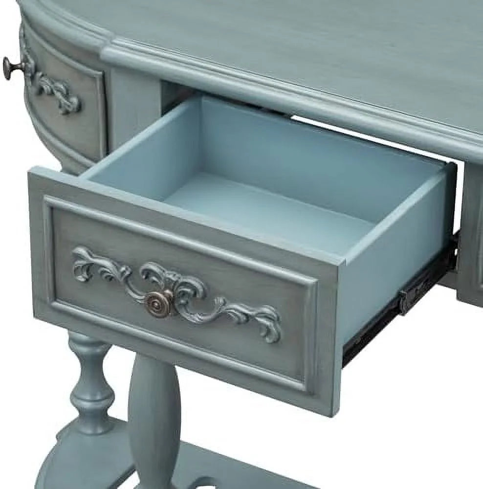 Retro Curved Console Table with 2 Top Drawers and Solid Wooden Frame P39818