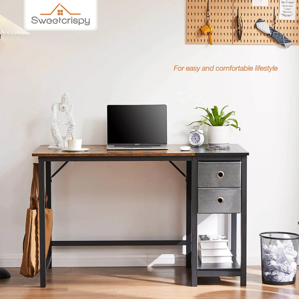 Black Rustic 55In Writing Desk with 2-Tier Drawers A6327