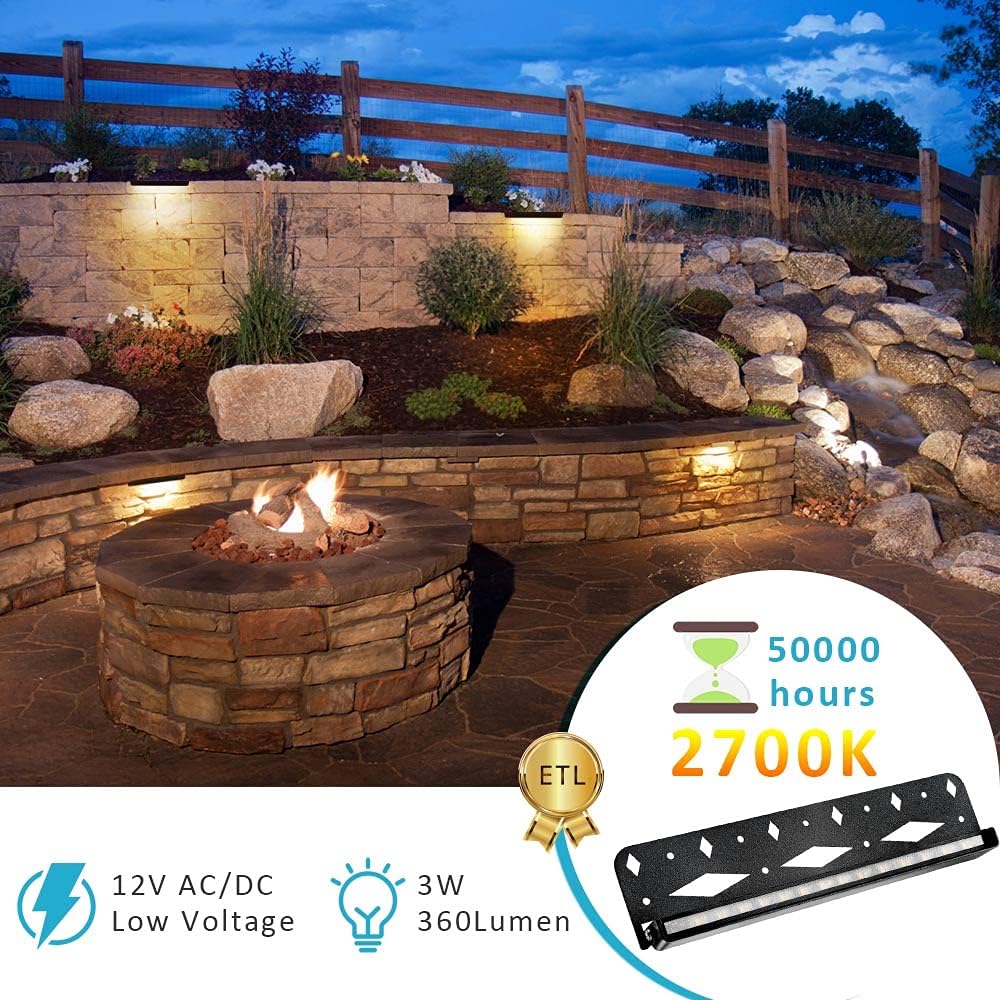 8-Pack 12 Inch 3W LED Hardscape Lighting, IP65 Waterproof, 12V Low Voltage AC/DC, Soft White 2700K D236949