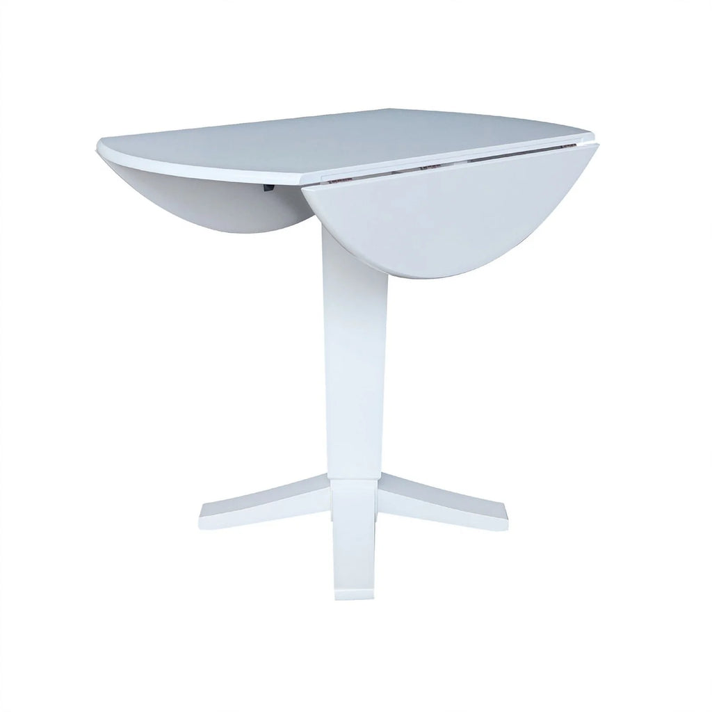 42" Round Solid Wood Dual Drop Leaf Pedestal Dining Table in White C84822