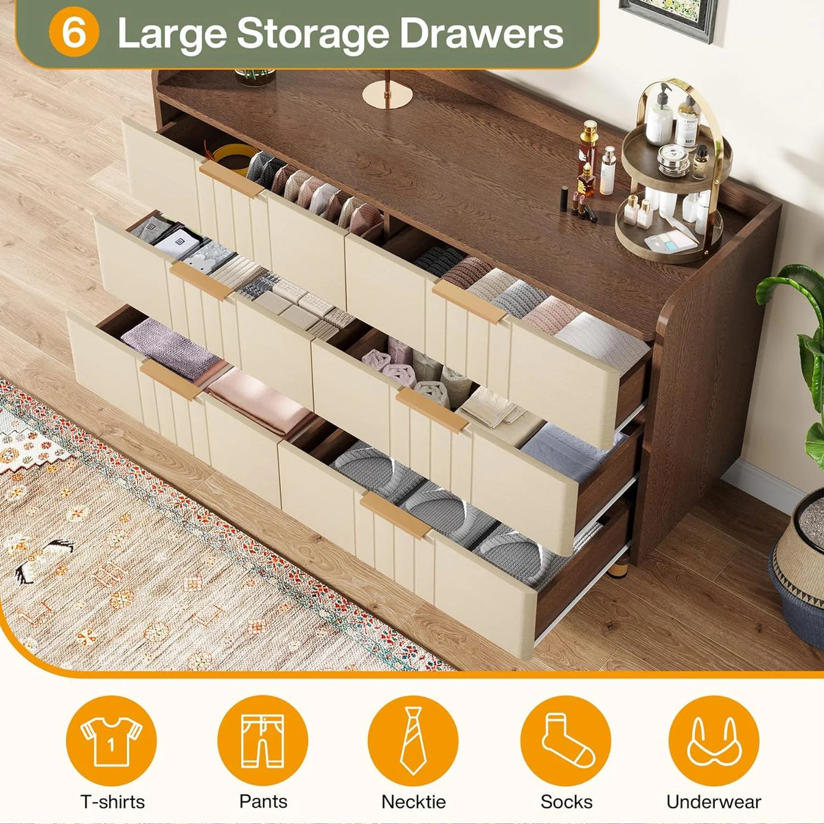 6 Drawer Wood Dresser U77302