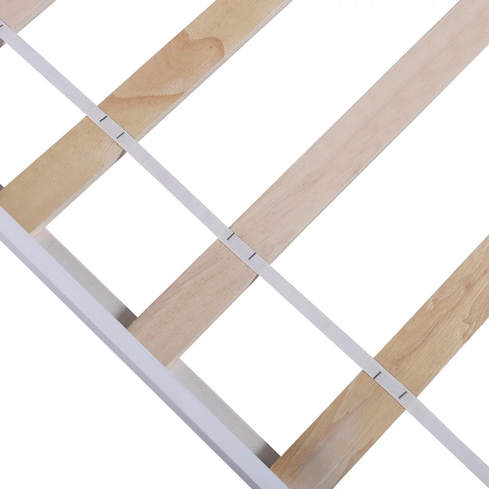 White Twin Platform Bed with Trundle, Solid Wood Bed Frame with Headboard P42780