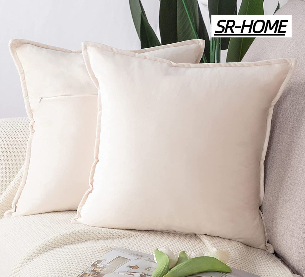 Set of 2 Velvet Decorative Throw Pillow Covers Square with Fringe Cushion Case J983198