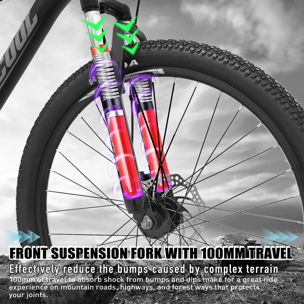 Full-Suspension Mountain Bike, 21 Speed, 26 Inch Wheel, Black&White&Green Stripes Y570