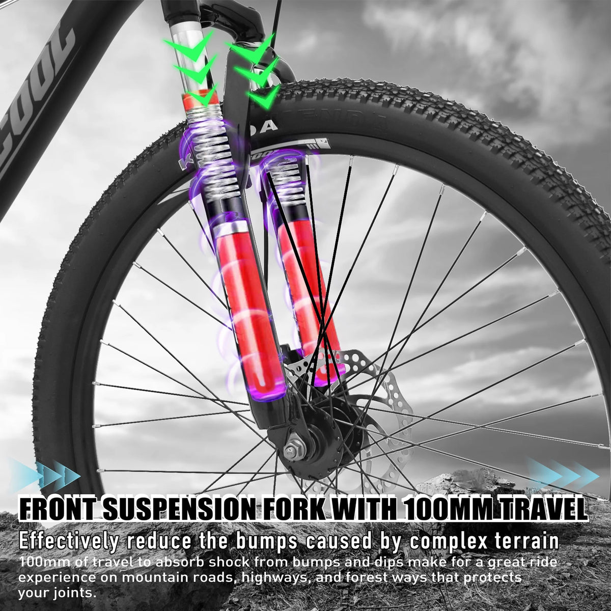 Full-Suspension Mountain Bike, 21 Speed, 26 Inch Wheel, Black&White&Green Stripes Y570
