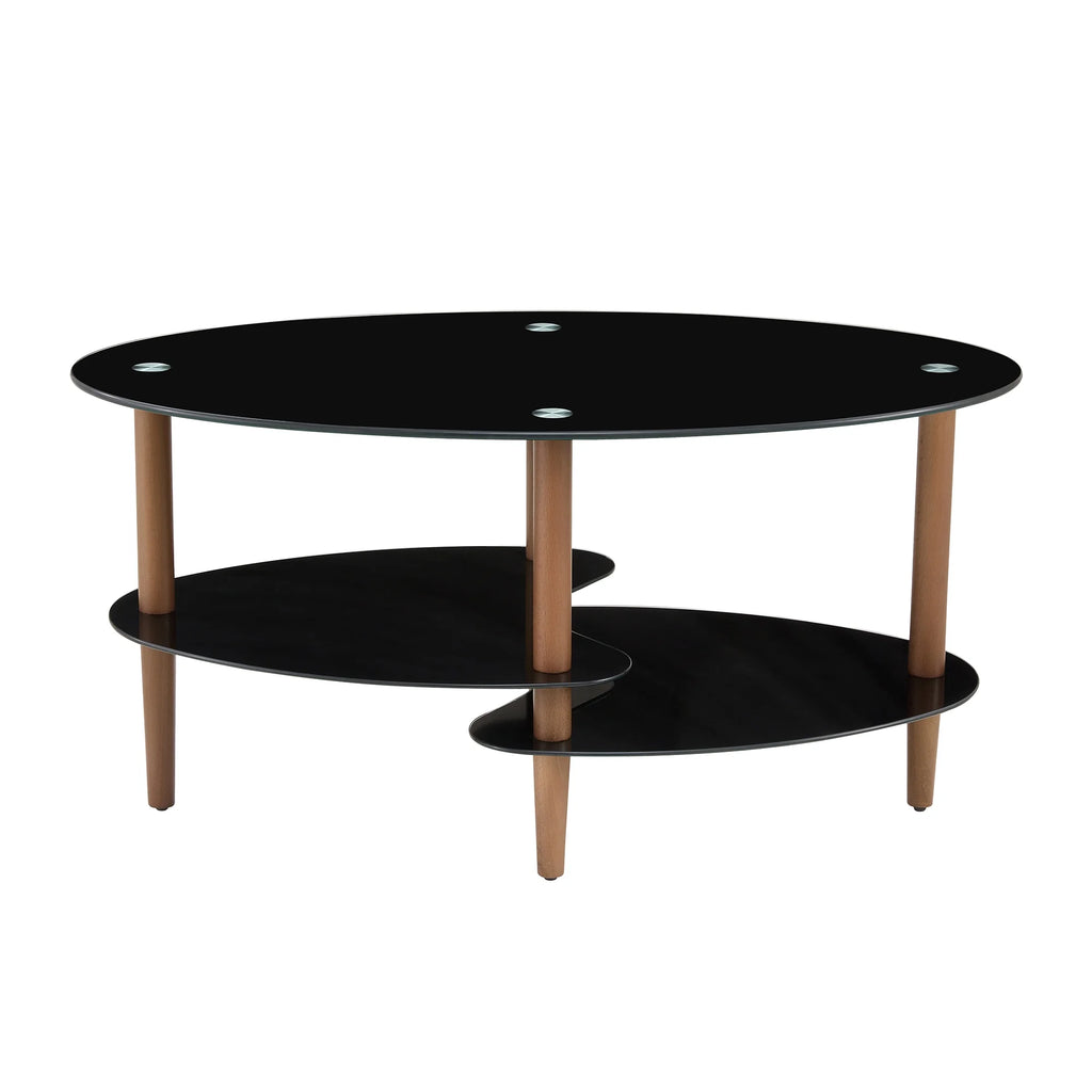 Black Oval Glass Coffee Table with Oak Legs G243387