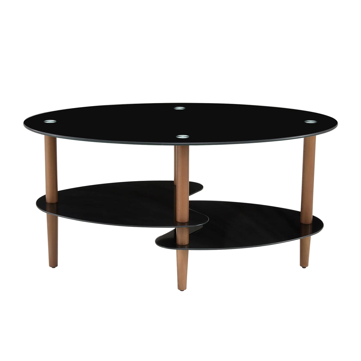 Black Oval Glass Coffee Table with Oak Legs G243387