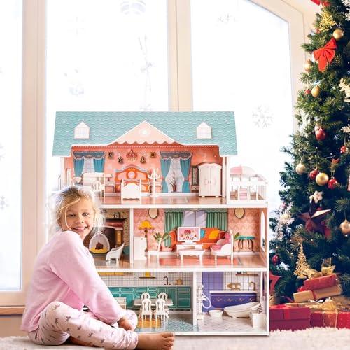 Wooden Dollhouse with Furniture H1045