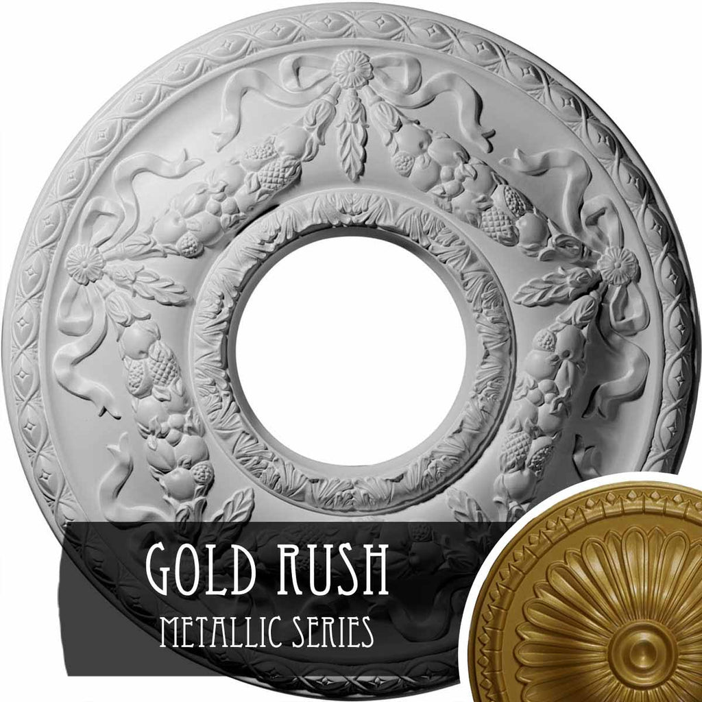 22 1/8 inchod x 7 1/4 inchid x 1 3/4 inchp Hand-Painted Gold Ceiling Medallion Y362