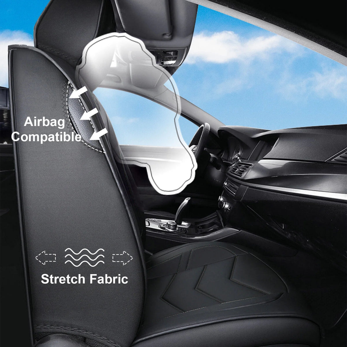 2PCS Waterproof PU Leather Front Car Seat Covers Black Q25285