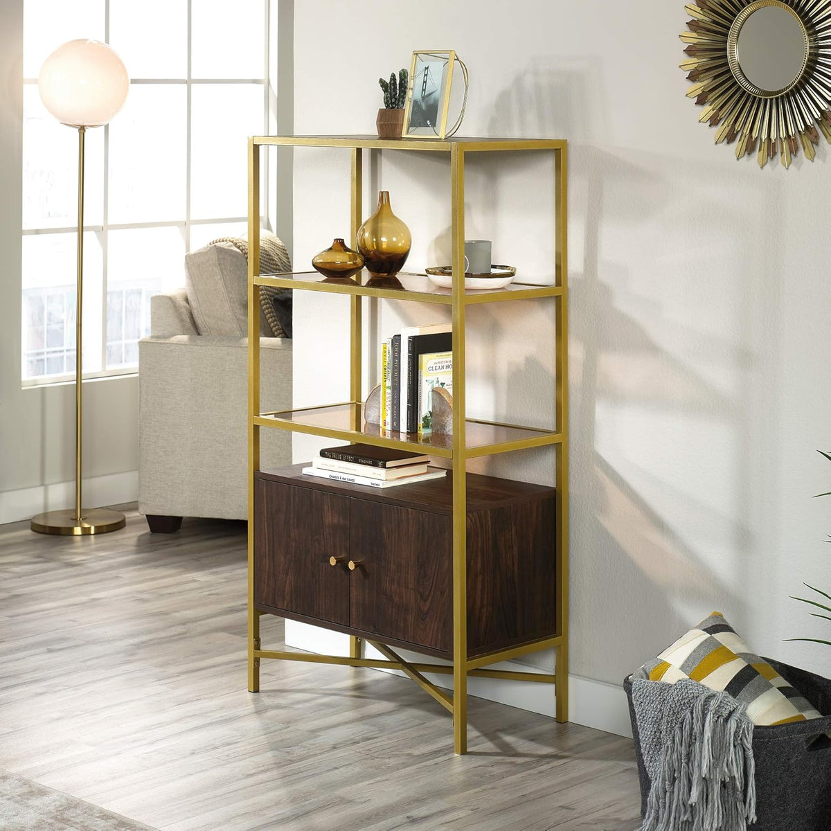Bookcase with Doors, Rich Walnut Finish O75790