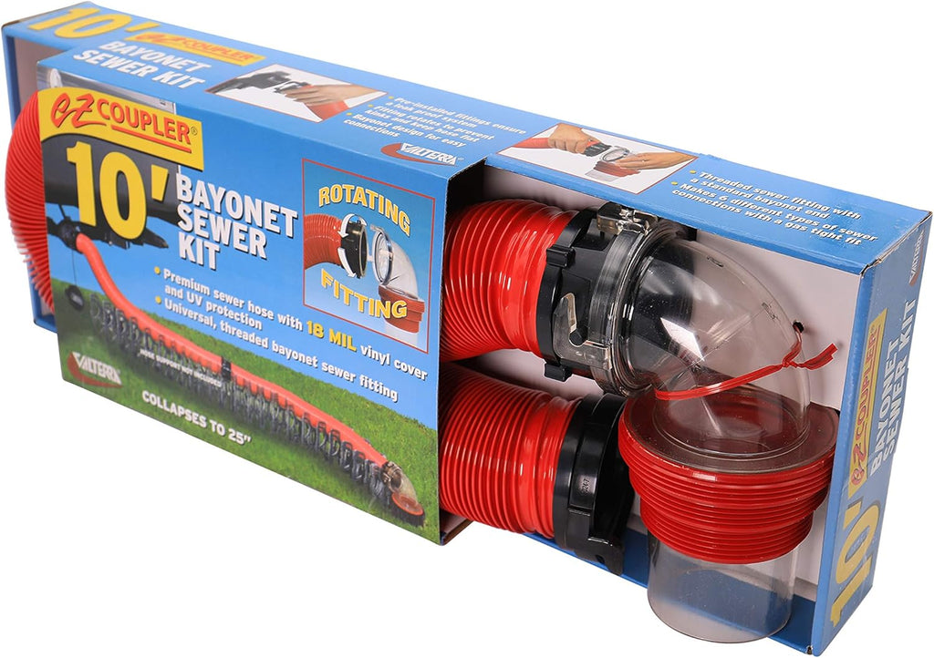 RV EZ Coupler Bayonet Sewer Kit with 10' Hose Pack of 2 V3369