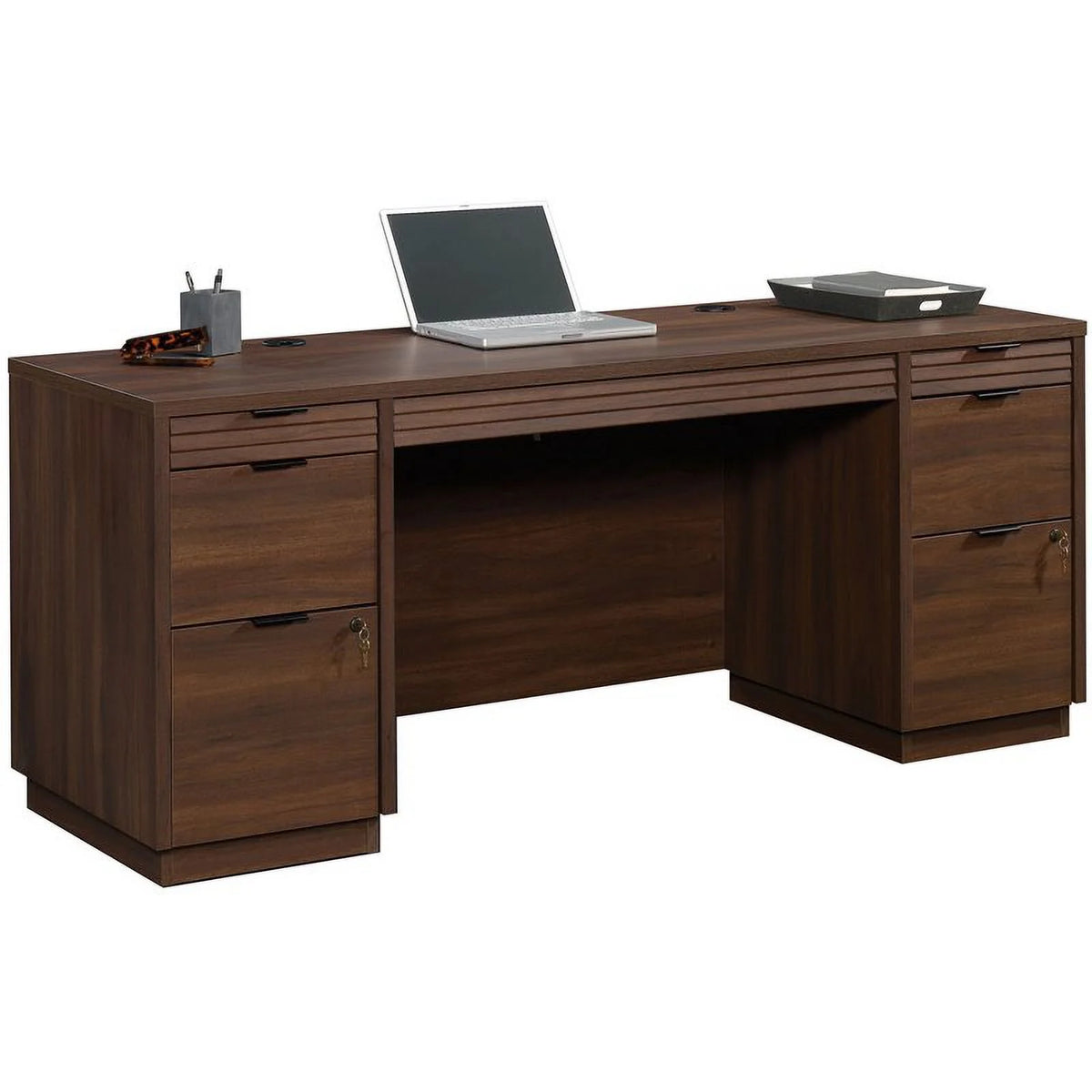 72" Wooden Computer Credenza Desk in Spiced Mahogany M467