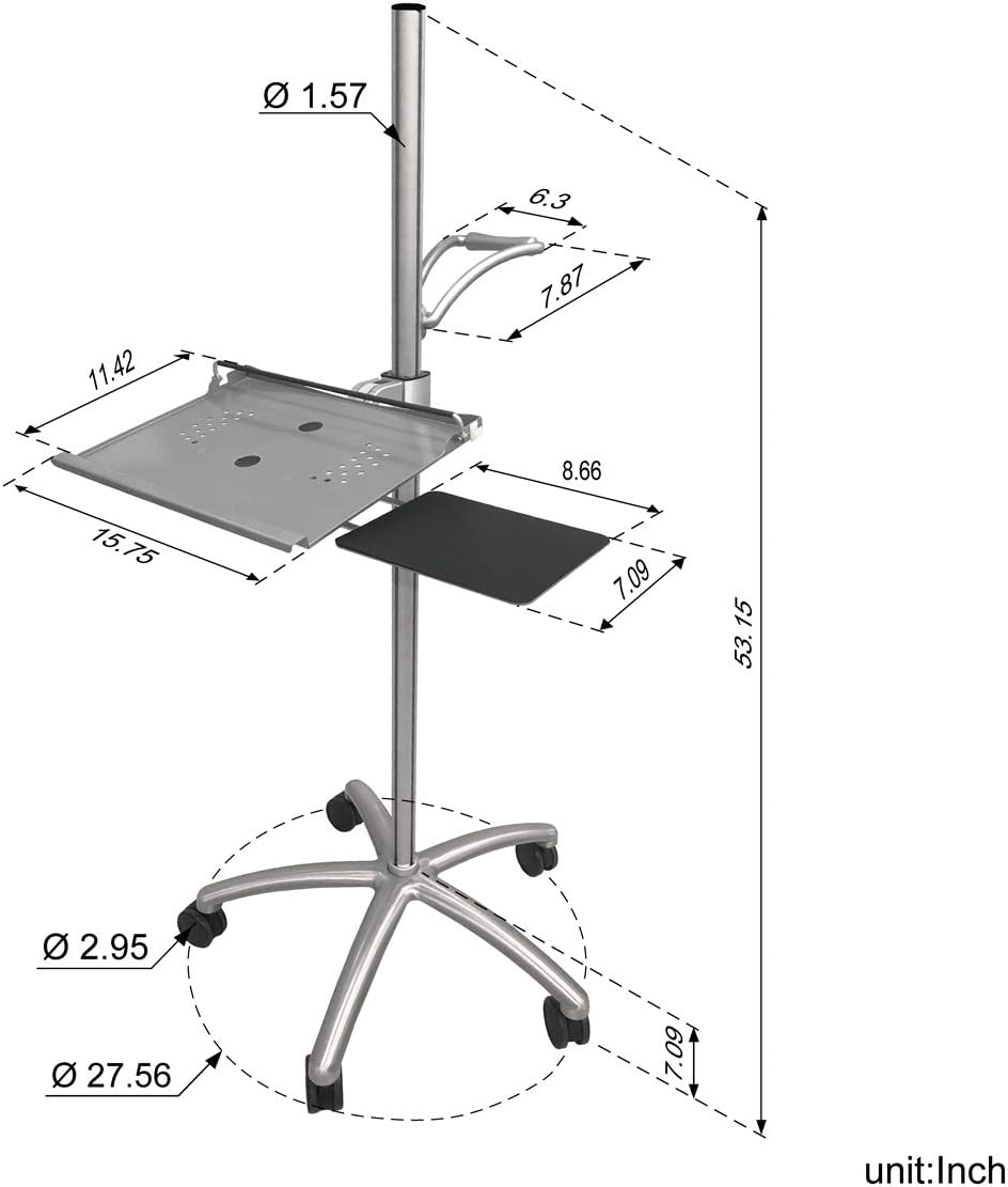 Aluminum Mobile Laptop Cart on Wheels, Height Adjustable Rolling Laptop Stand with Mouse Tray Z842743