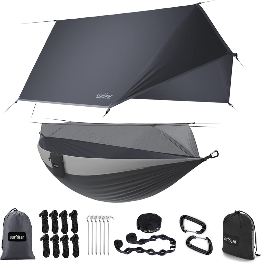 Portable Double Hammock with Net, 2 Person Hammock Tent with Straps O702333