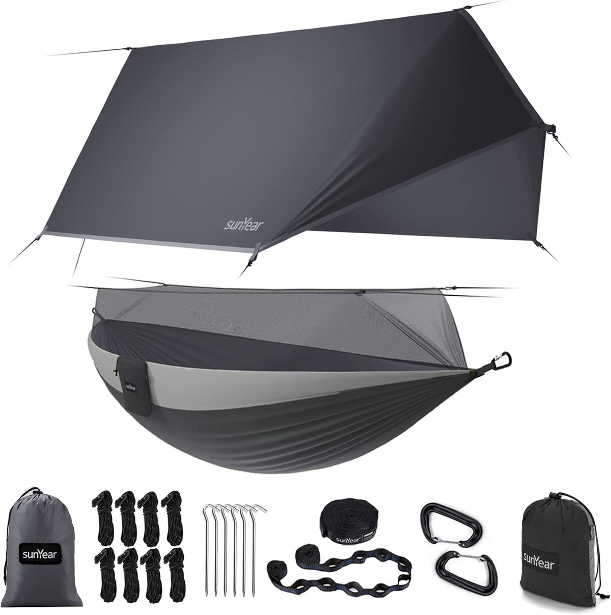 Portable Double Hammock with Net, 2 Person Hammock Tent with Straps O702333
