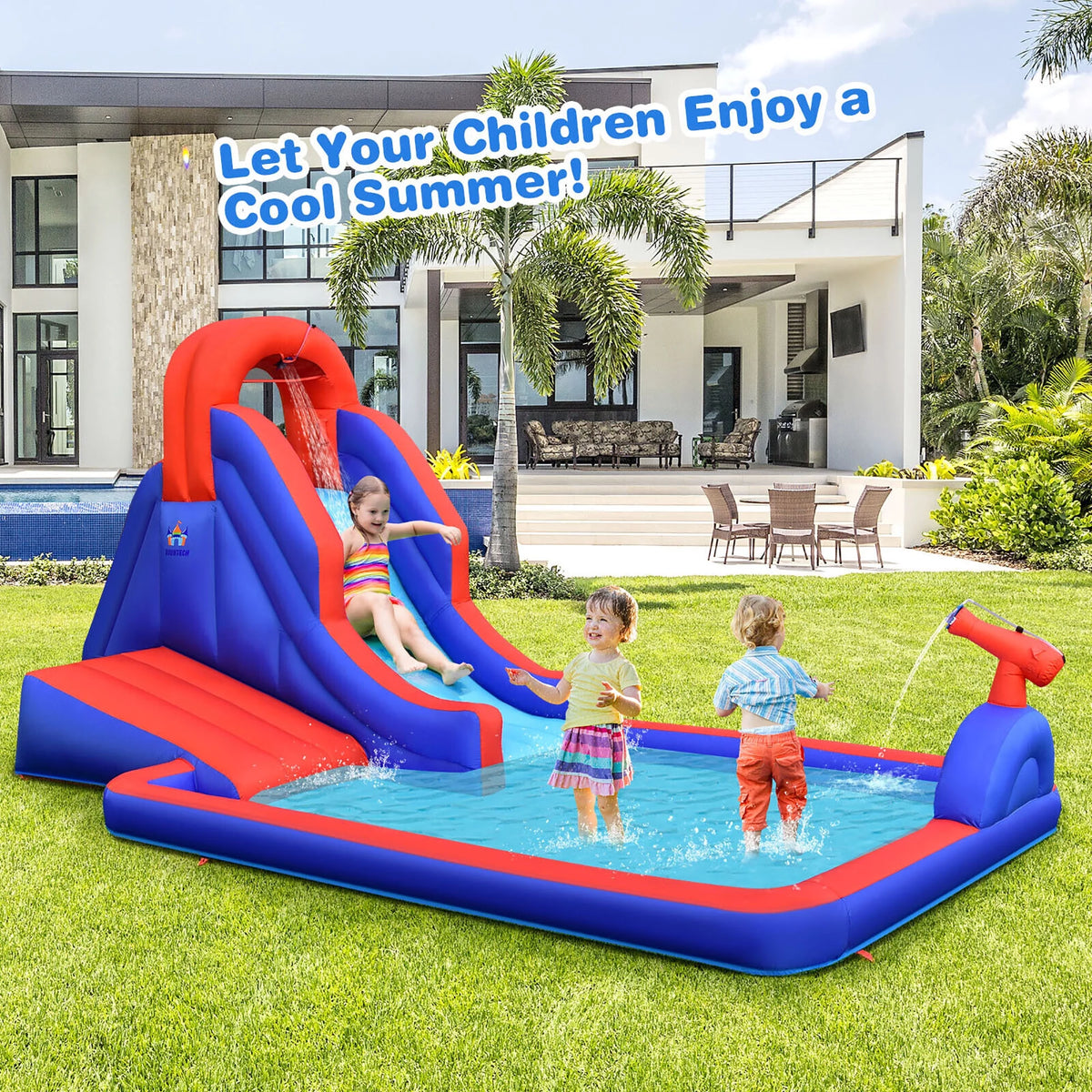 Inflatable Water Slide Park with Climb Slide Pool & 2 Swim Rings U312170