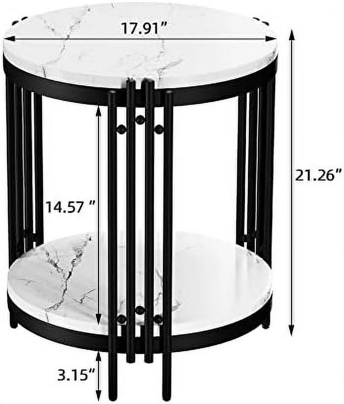 Black Faux Marble Round End Table with Storage Shelves O4702