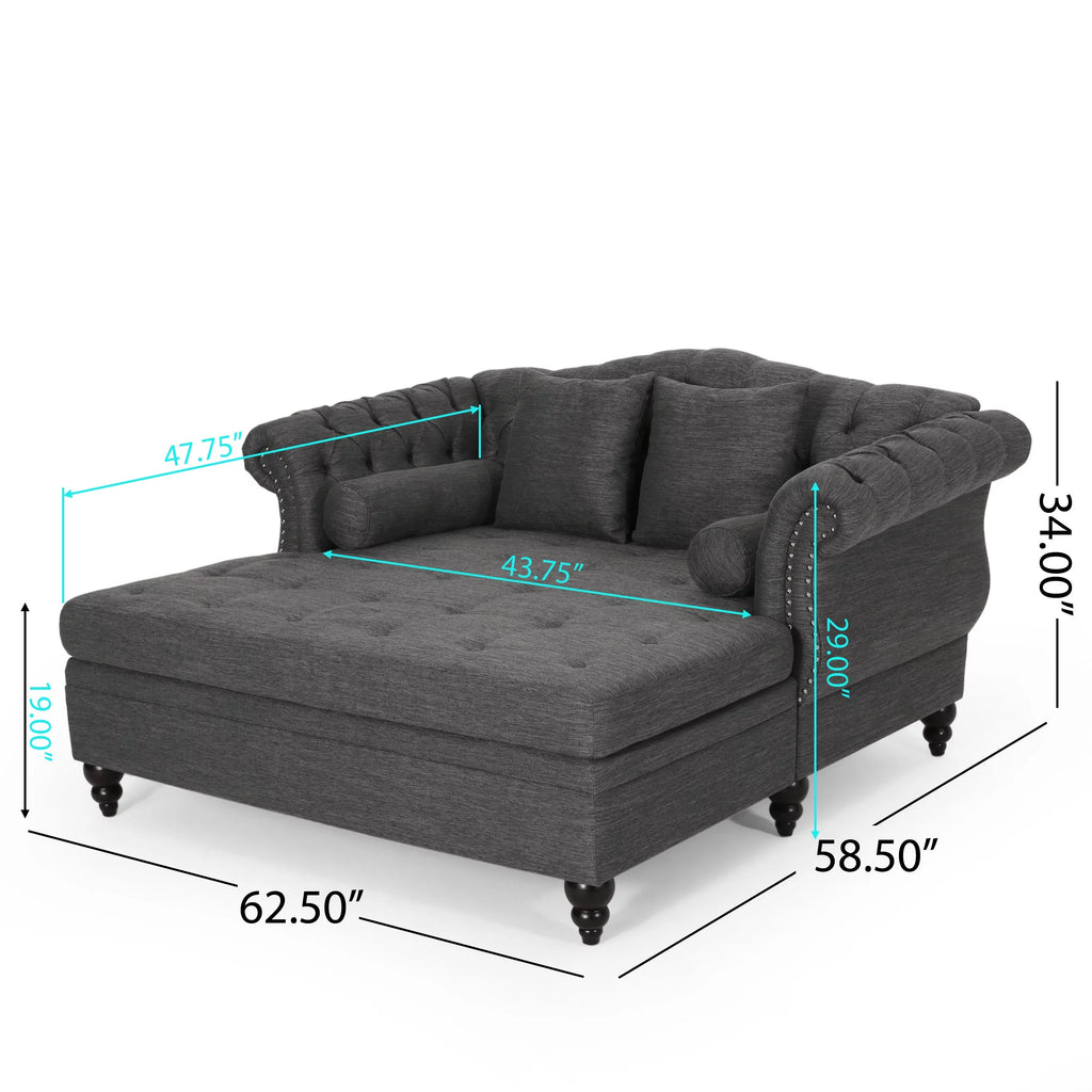 Dark Brown and Charcoal Tufted Chaise Lounge P6219