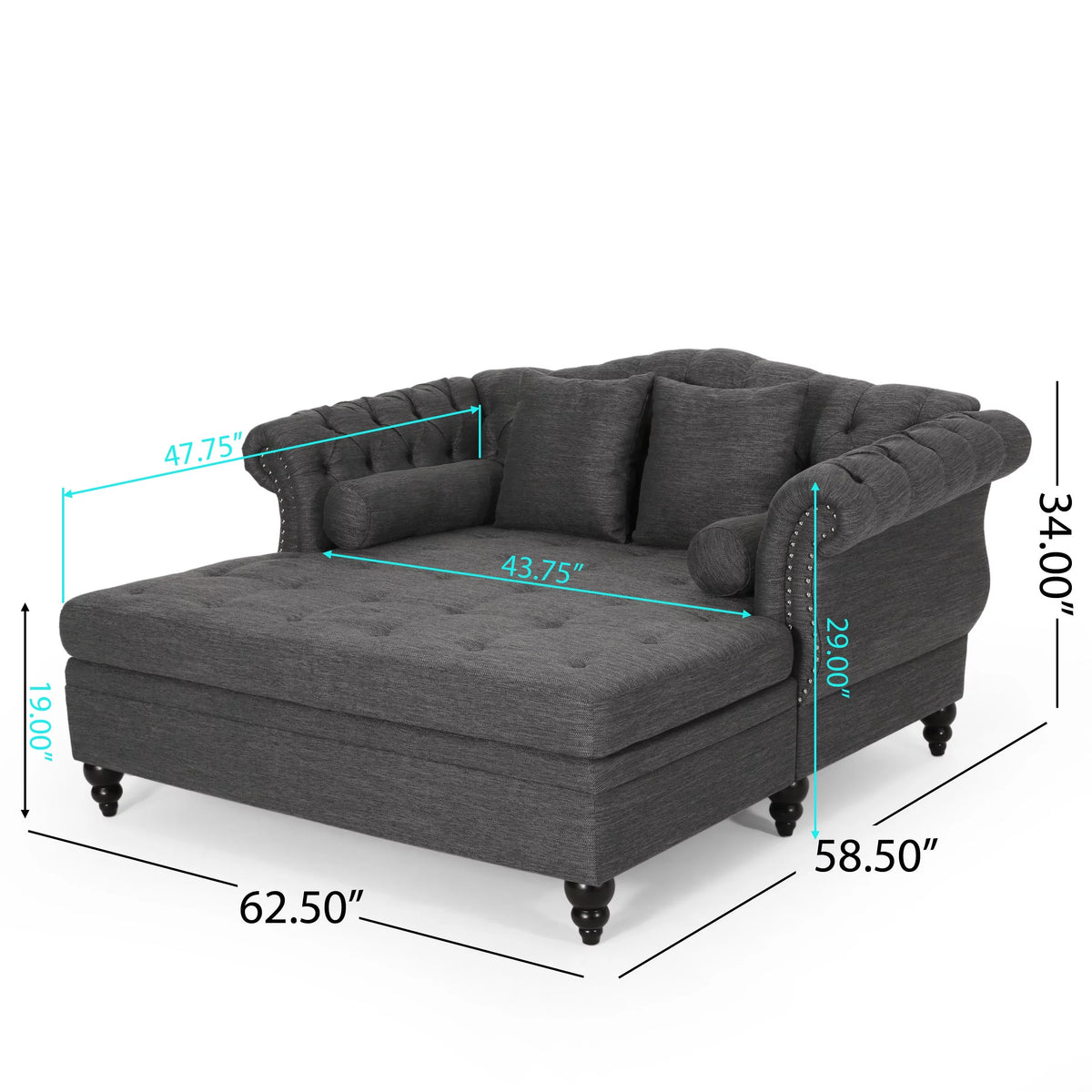 Dark Brown and Charcoal Tufted Chaise Lounge P6219