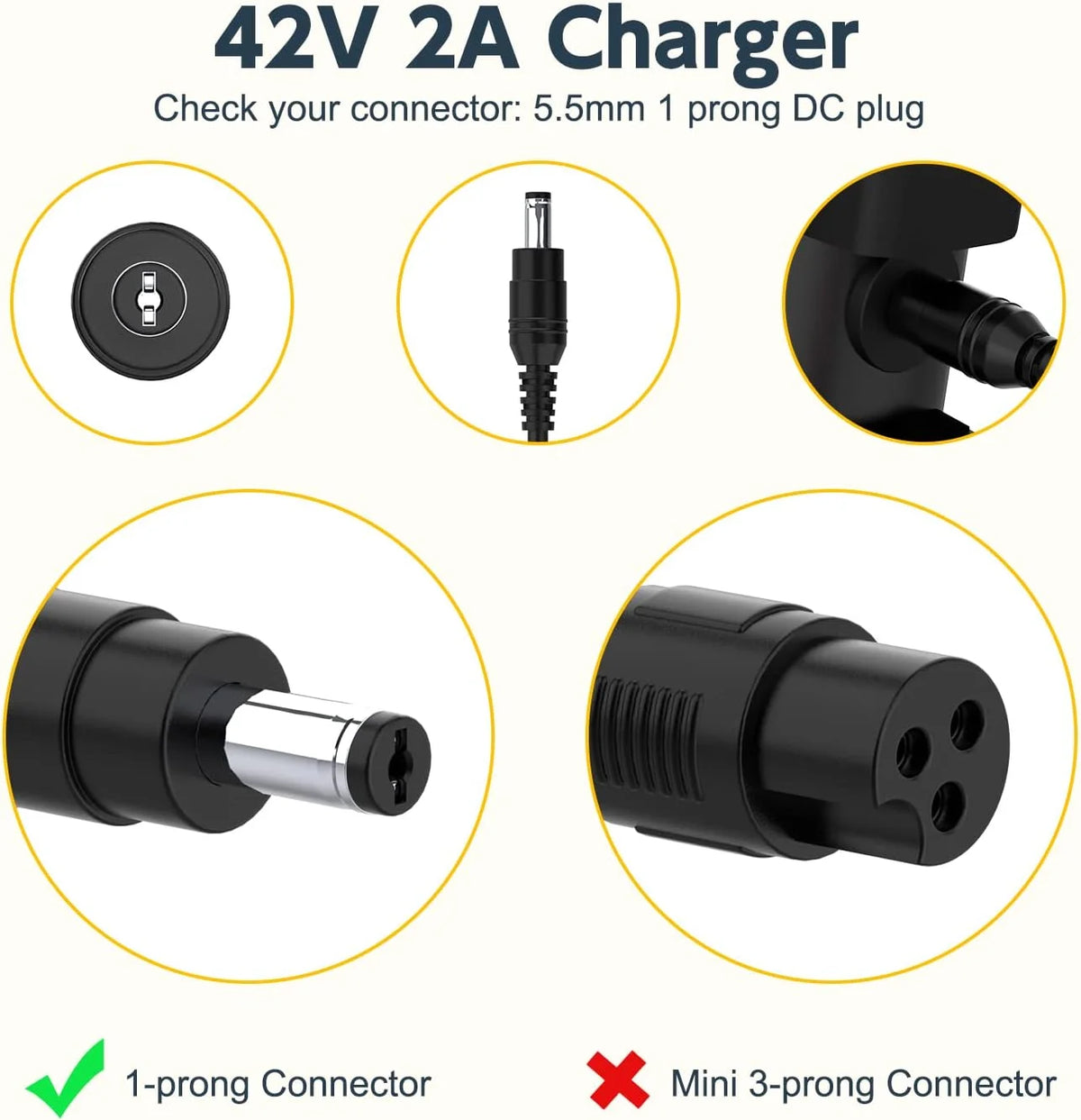 42V Charger 36V Scooter Power Adapter for ebike Battery Pack Electric Longboard Skateboard Output 2 Amp U616591