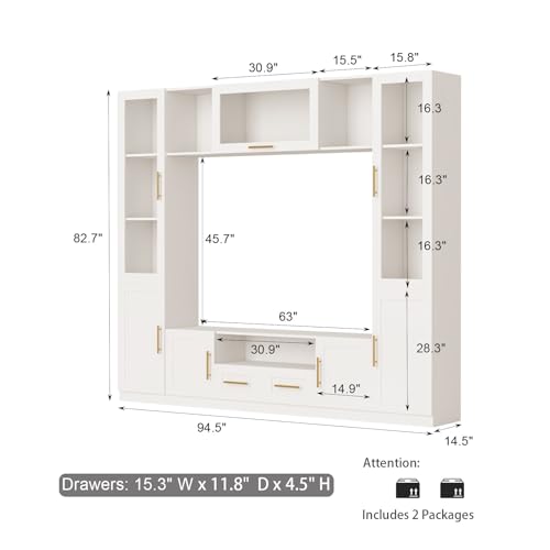 White TV Stand with Glass Doors & Shelves K902