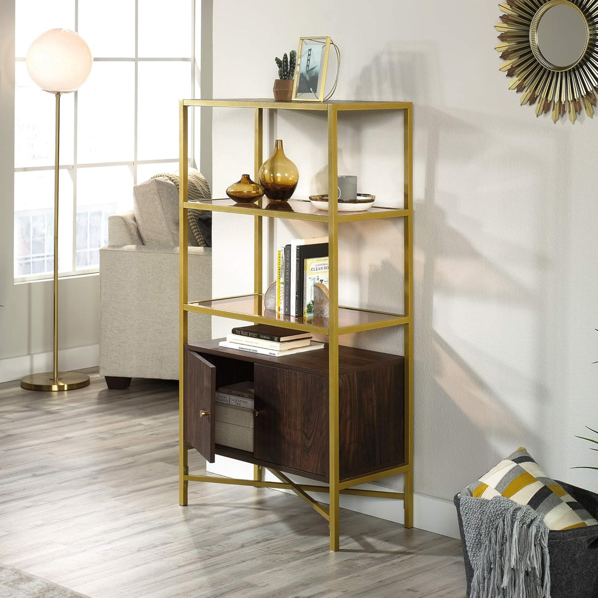 Bookcase with Doors, Rich Walnut Finish O75790