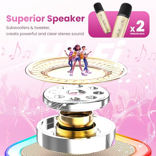Portable Bluetooth Speaker with 2 Wireless Karaoke Microphones N1657