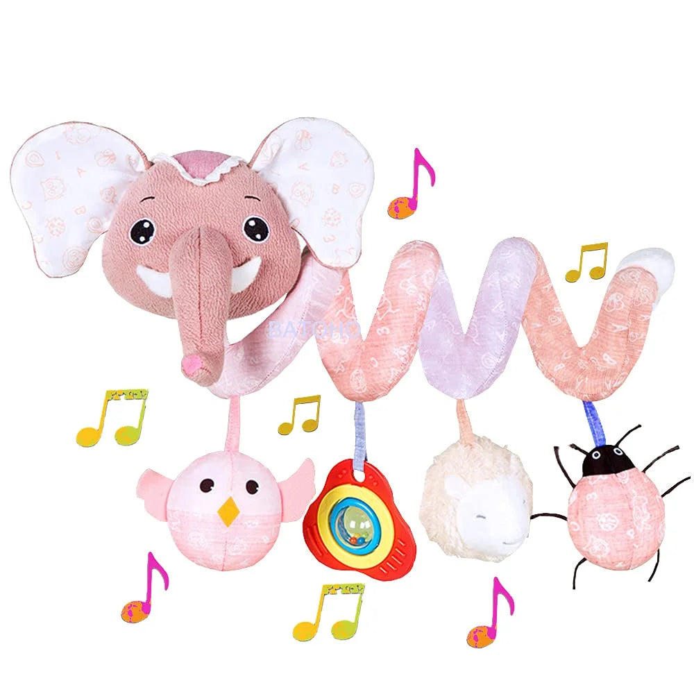 Pink Elephant Baby Car Seat Toys with Musical Owl Rattle U2388