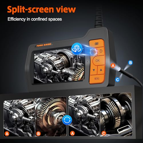 Triple Lens Sewer Camera with 50ft, 5" IPS Screen Borescope with Light, 1080P HD Endoscope IP67 Drain Pipe Snake Drain Camera, 32G Card Semi-Rigid Cable for Plumbing Inspection + Case S83292