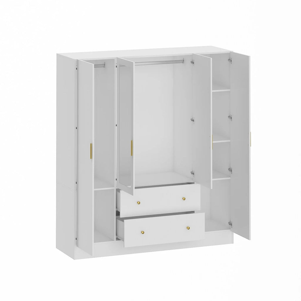 White 4 Door 2 Drawer Wooden Wardrobe with Mirror X75098