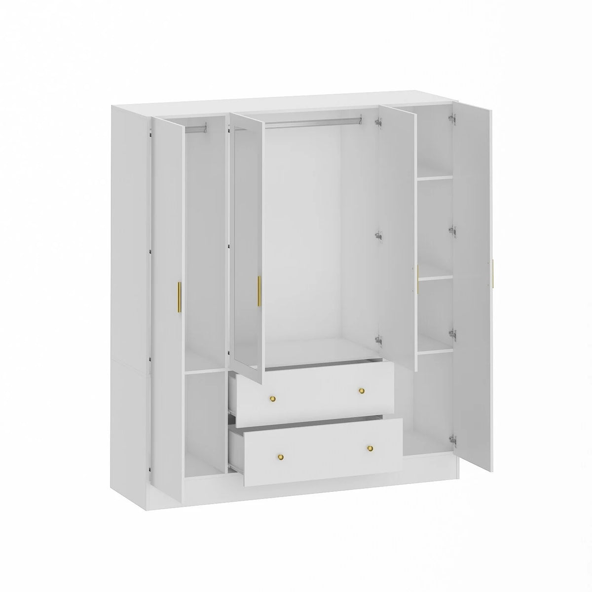 White 4 Door 2 Drawer Wooden Wardrobe with Mirror X75098