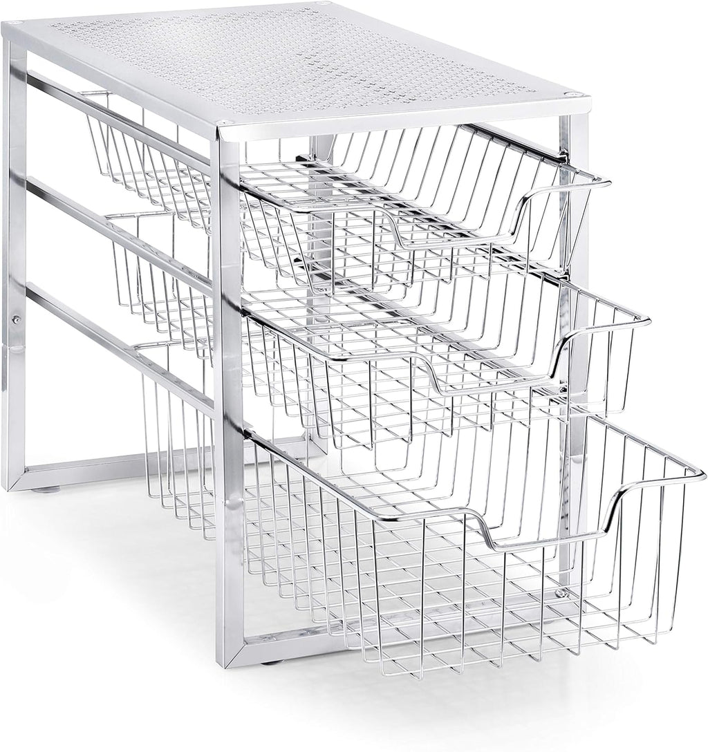 White 3-Tier Under Sink Cabinet Organizer with Sliding Storage Drawer K27235