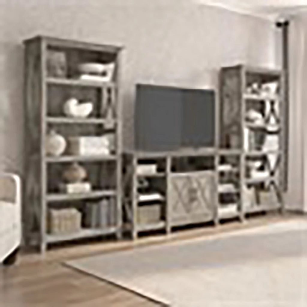 Tall Wood TV Stand with 2 Bookcases V90206
