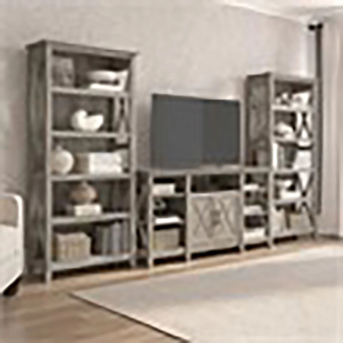 Tall Wood TV Stand with 2 Bookcases V90206