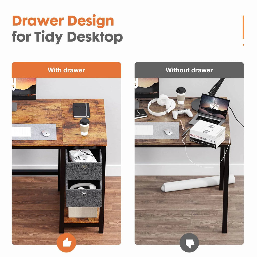 Black Rustic 55In Writing Desk with 2-Tier Drawers A6327