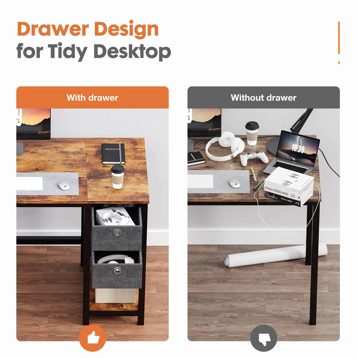 Black Rustic 55In Writing Desk with 2-Tier Drawers A6327