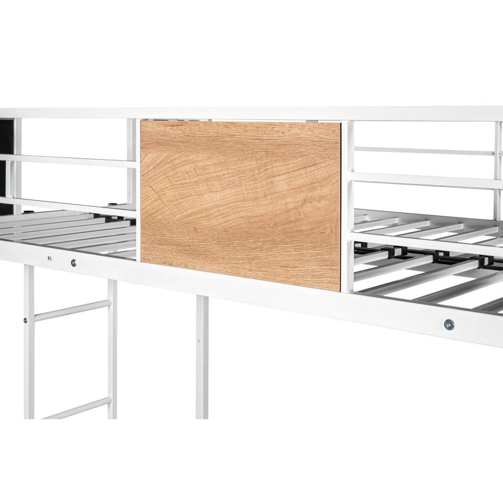 Twin Over Twin Full Metal Bunk Bed Frames with Trundle & Two-Side Ladders M4019