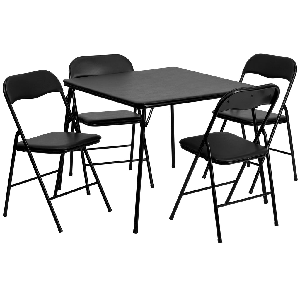 Black 5 Piece Folding Card Table and Chair Set S2848