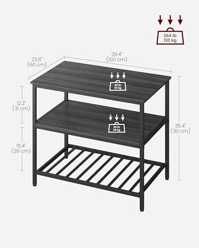 Rustic Brown and Black Kitchen Island with 3 Shelves I354322