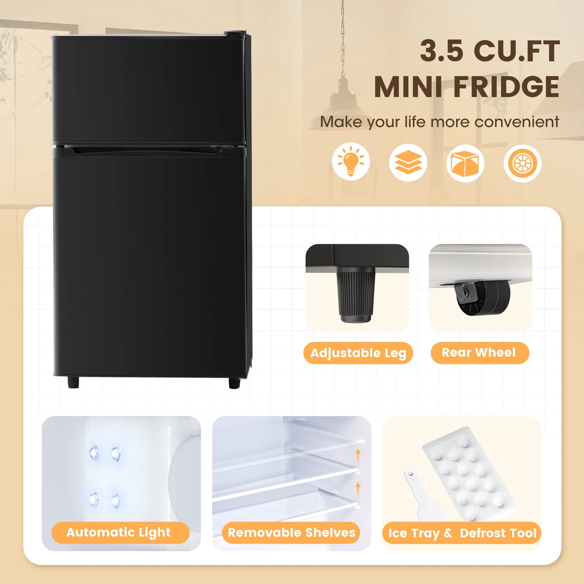 3.5 Cu.Ft Black Mini Fridge with Freezer Z897