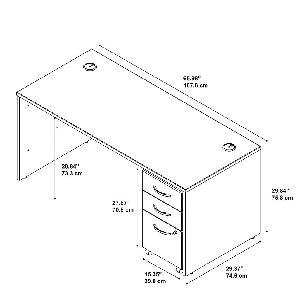 66W x 30D Office Desk with Drawers B9808