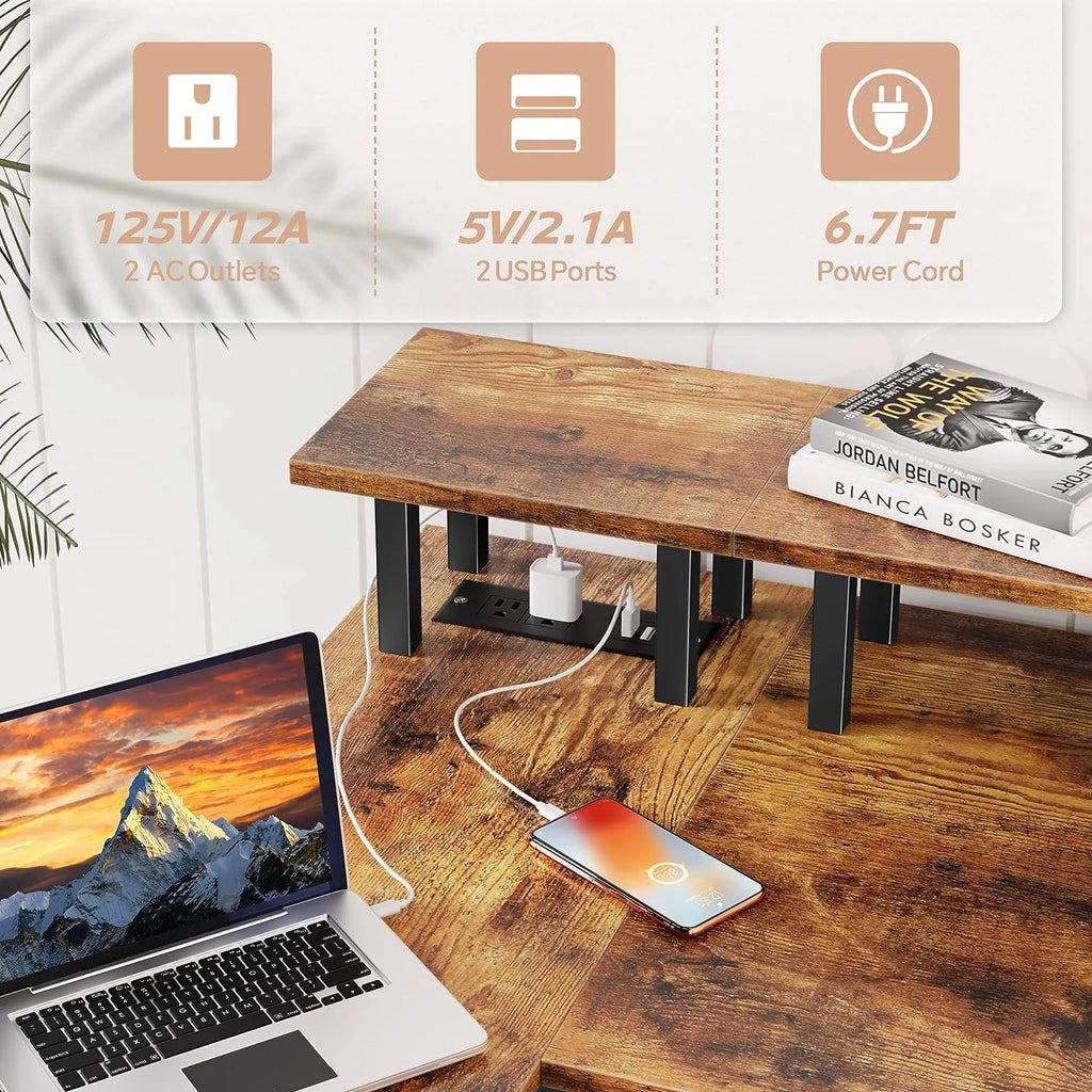 47 Inch L Shaped Desk with Power Outlets & LED Lights Q780