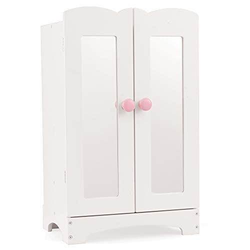 White Wooden Doll Armoire with 6 Hangers R769