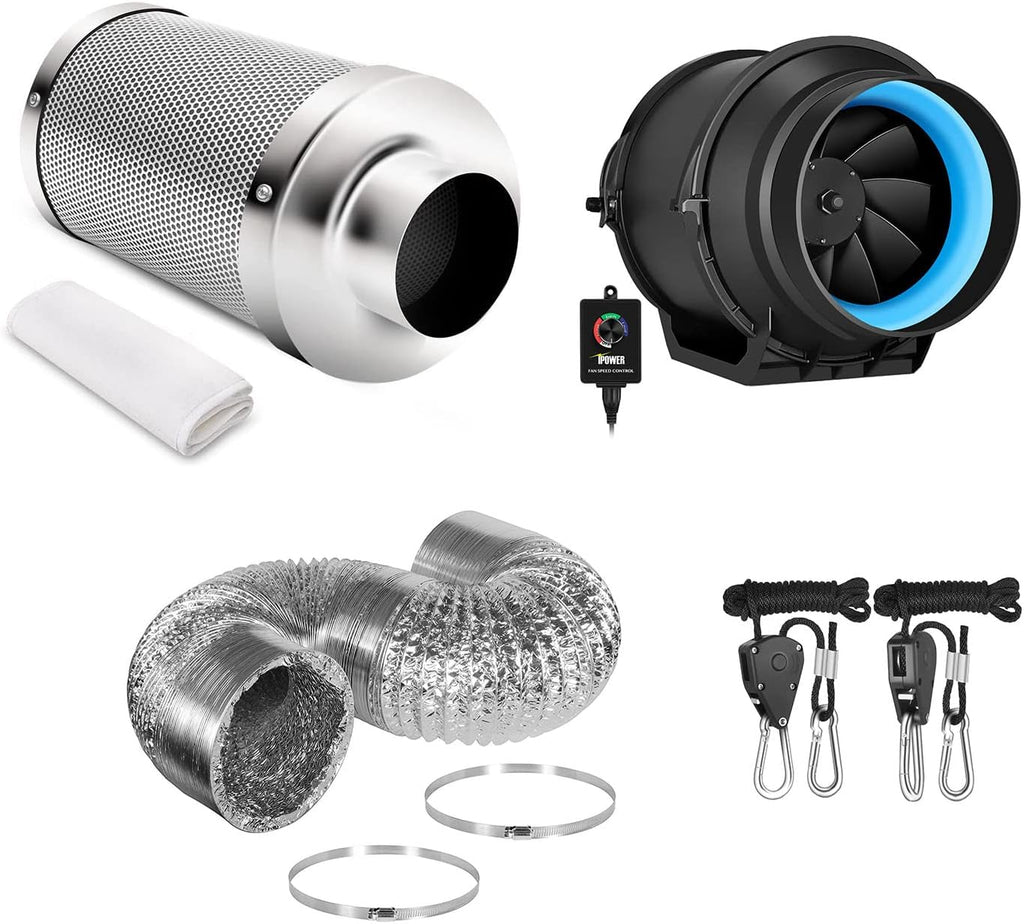 6 Inch 294 CFM Inline Fan with Carbon Filter and Ducting S482