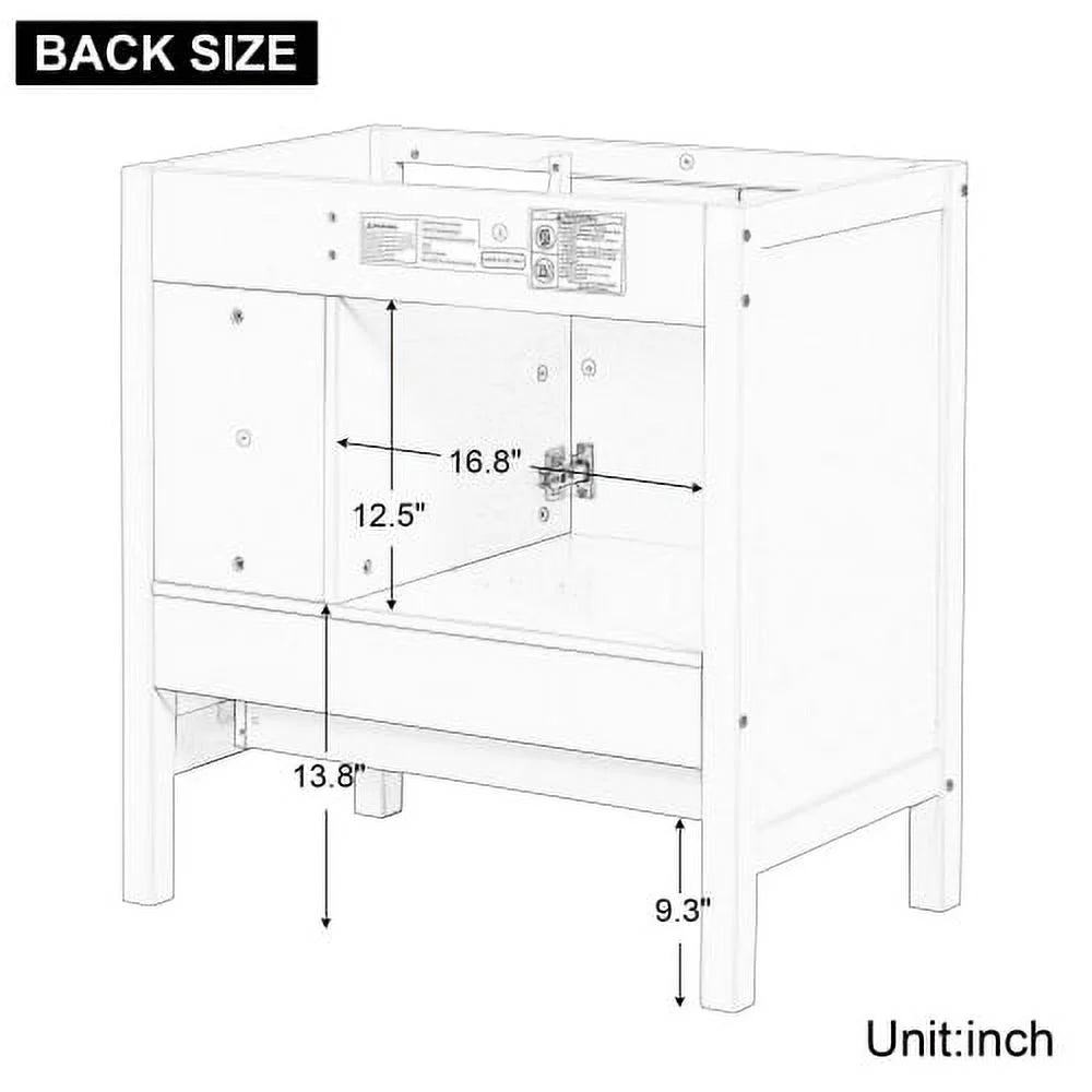 30" Grey Solid Wood Bathroom Vanity Base Only N9654