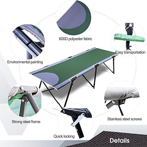 Green Folding Camping Cot with Carry Bag Y11421