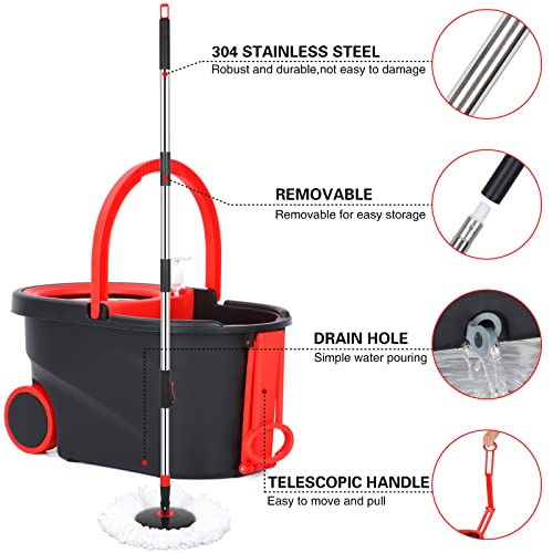 Stainless Steel 61" Spin Mop and Bucket with 3 Microfiber Mop Refills Z505